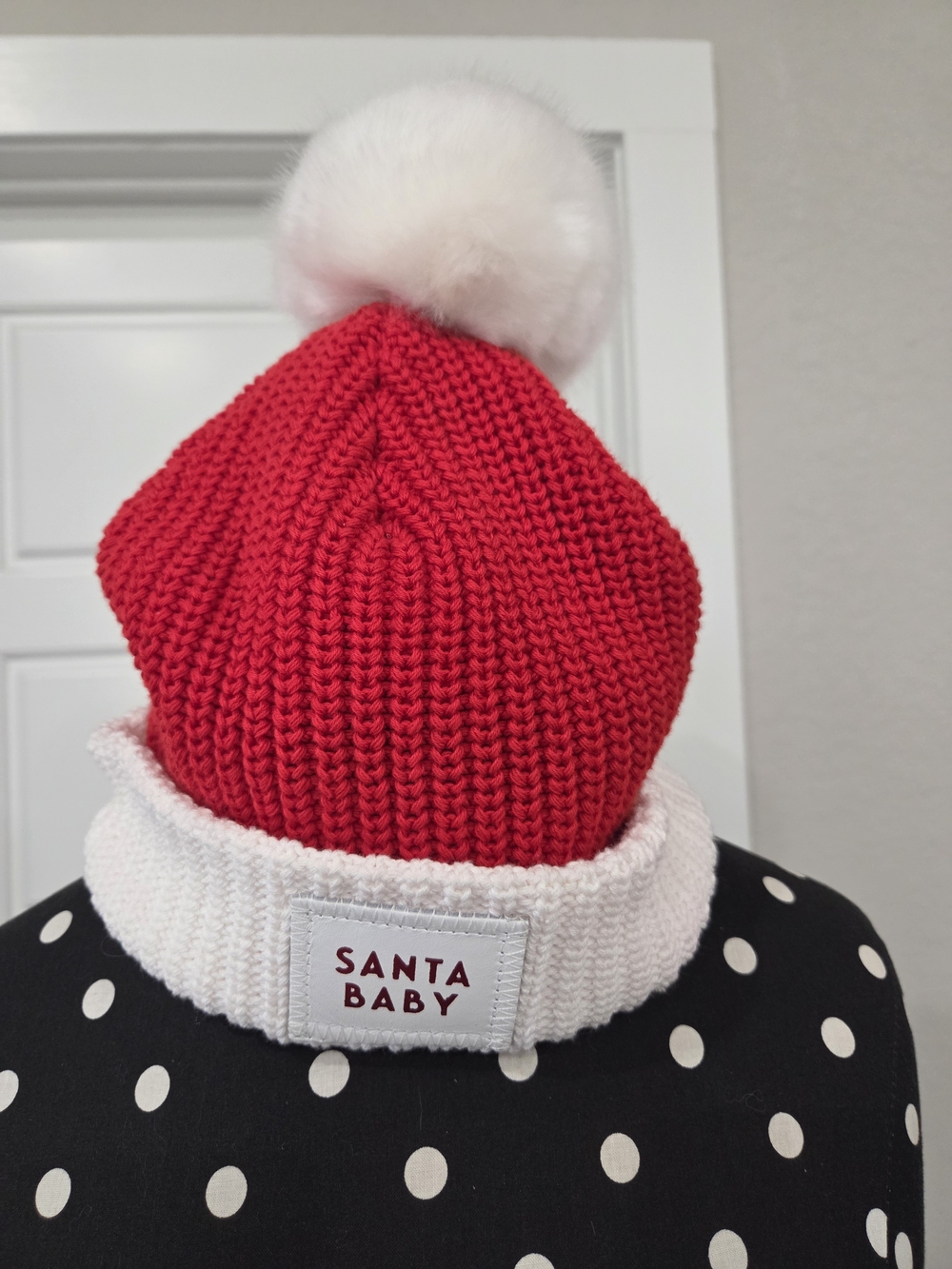Love Your Melon Santa Baby Red and White Pom-Pom Knit Hat